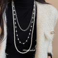 French Vintage Faux Pearl Crystal Beaded Sweater Necklace Elegant Light Luxury Geometric Choker view 3