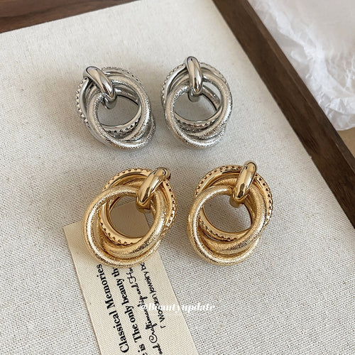 Minimalist Irregular Round Multi Layer Iron Metal Stud Earrings With Silver Pins For Women