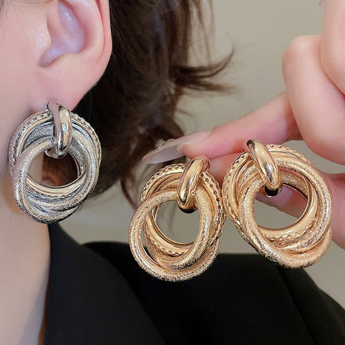 Minimalist Irregular Round Multi Layer Iron Metal Stud Earrings With Silver Pins For Women