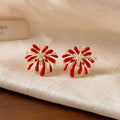 Light Luxury Alloy Floral Firework Stud Earrings With Rhinestone Enamel Vintage Hong Kong Style view 3