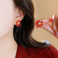 Light Luxury Alloy Floral Firework Stud Earrings With Rhinestone Enamel Vintage Hong Kong Style view 2