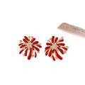 Light Luxury Alloy Floral Firework Stud Earrings With Rhinestone Enamel Vintage Hong Kong Style view 5
