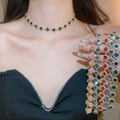 Vintage Copper Rhinestone Round Flower Pendant Necklace, Elegant Light Luxury Collarbone Chain view 1