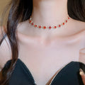 Vintage Copper Rhinestone Round Flower Pendant Necklace, Elegant Light Luxury Collarbone Chain view 3