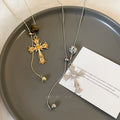 Copper Tiger Eye Cross Pendant Sweater Necklace Light Luxury Geometric Daily Jewelry view 4