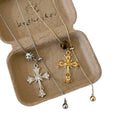 Copper Tiger Eye Cross Pendant Sweater Necklace Light Luxury Geometric Daily Jewelry view 5