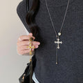 Copper Tiger Eye Cross Pendant Sweater Necklace Light Luxury Geometric Daily Jewelry view 3