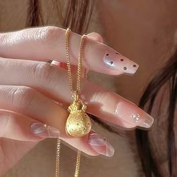 New Chinese Style Light Luxury Copper Zircon Round Lucky Bag Pendant Necklace For Women