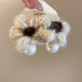Knitted Yarn Flower Pearl Stud Earrings Elegant Autumn Winter Daily Commuter Jewelry view 4