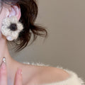 Knitted Yarn Flower Pearl Stud Earrings Elegant Autumn Winter Daily Commuter Jewelry view 3