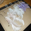 Light Luxury Feather Tassel Drop Earrings With Rhinestone Geometric Stud Design view 1