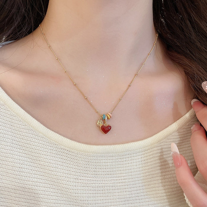 18K Gold Plated Copper Mother Of Pearl Heart Pendant Necklace For Women, Minimalist Old Money Style