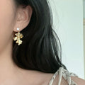 Light Luxury Alloy Wrinkled Leaf Pendant Drop Earrings With Silver Needle For Women Daily Wear view 2