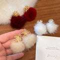 Plush Pom Ball Zircon Firework Drop Earrings With Silver Pins Vintage Geometric Round OL Jewelry view 1