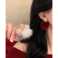Plush Pom Ball Zircon Firework Drop Earrings With Silver Pins Vintage Geometric Round OL Jewelry view 2