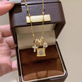 Copper Zircon Lock Cross Pendant Sweater Necklace Geometric Light Luxury Clavicle Chain view 3