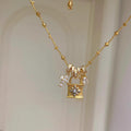 Copper Zircon Lock Cross Pendant Sweater Necklace Geometric Light Luxury Clavicle Chain view 1