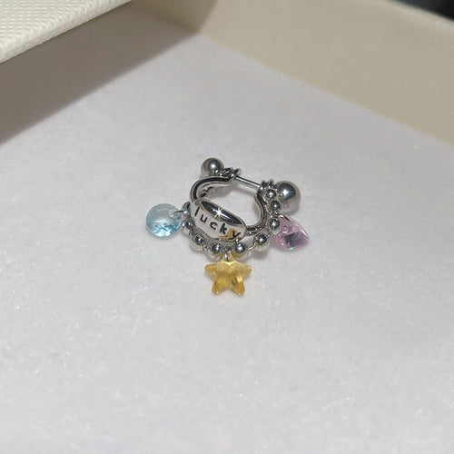 Artificial Crystal Star Double Layer Stud Earrings Sweet Cool Light Luxury Fashion Ear Jewelry