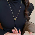 Autumn Winter Retro Light Luxury Tiger Eye Stone Pendant Necklace Copper Geometric Circular Collarbone Chain view 3