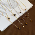 Autumn Winter Retro Light Luxury Tiger Eye Stone Pendant Necklace Copper Geometric Circular Collarbone Chain view 4