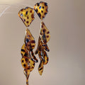 Acrylic Leopard Print Petal Tassel Drop Earrings With Silver Pins Maillard Vintage Floral Statement view 2