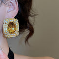 Alloy Square Rhinestone French Vintage Court Style Stud Earrings Light Luxury Jewelry view 3