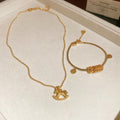 18K Gold Plated Copper Coin Horse Necklace Bracelet Jewelry Set, Light Luxury Chinese Style view 3