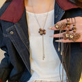 Maillard Style Resin Sweater Necklace With Flocked Leopard Heart Flower Rhinestone Pendant view 2