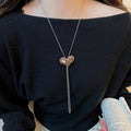 Maillard Style Resin Sweater Necklace With Flocked Leopard Heart Flower Rhinestone Pendant view 4