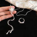 Light Luxury Copper Zircon Firework Necklace Ring Jewelry Set For Women view 2