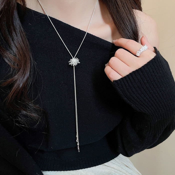 Light Luxury Copper Zircon Firework Necklace Ring Jewelry Set For Women