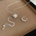 Light Luxury Copper Zircon Firework Necklace Ring Jewelry Set For Women view 4