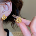 24K Gold Plated Copper Zircon Flower Drop Earrings Vintage Chinese Style Silver Needle Jewelry view 4