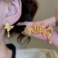 24K Gold Plated Copper Zircon Flower Drop Earrings Vintage Chinese Style Silver Needle Jewelry view 2