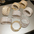 Vintage Rhinestone Multi Layer Pearl Open Bangle Light Luxury Round Cloth Bracelet For Women view 4