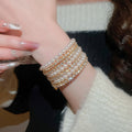 Vintage Rhinestone Multi Layer Pearl Open Bangle Light Luxury Round Cloth Bracelet For Women view 3