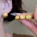 Brushed Round Copper Stud Earrings Minimalist Geometric Light Luxury Everyday Jewelry view 4