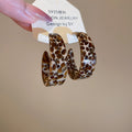 Brown Acetate C-Shaped Hoop Earrings With Silver Pins, Minimalist Retro Maillard Style Jewelry view 4