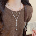 Light Luxury Rhinestone Star Moon Faux Pearl Layered Sweater Necklace Vintage Geometric Collarbone Chain view 1