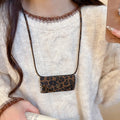 Vintage Faux Leather Leopard Print Bag Pendant Sweater Necklace Light Luxury Geometric Choker view 4