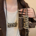 Vintage Faux Leather Leopard Print Bag Pendant Sweater Necklace Light Luxury Geometric Choker view 2