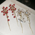 Chic Floral Zircon Flower Faux Pearl Tassel Drop Earrings With Silver Needle Vintage Light Luxury view 4