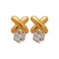 Artificial Crystal Square Cross Stud Earrings For Women Vintage Light Luxury Geometric Style view 5