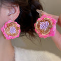 Light Luxury Enamel Flower Stud Earrings With Steel Pins, Vintage Sweet Elegant Iron Jewelry view 4