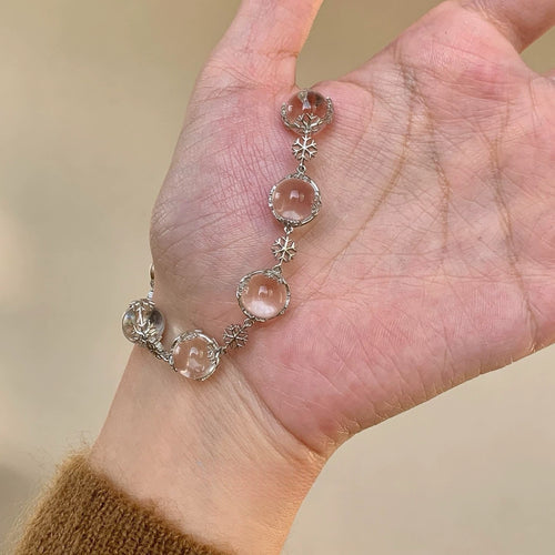 Light Luxury Artificial Crystal Beaded Snowflake Bangle Elegant Geometric Bracelet