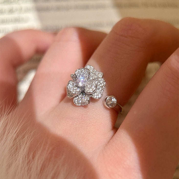 Korean Zircon Flower Open Ring For Women