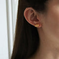 24K Gold Plated Copper Horse Stud Earrings With Silver Posts, Chinese Zodiac Light Luxury Jewelry view 2