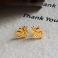 24K Gold Plated Copper Horse Stud Earrings With Silver Posts, Chinese Zodiac Light Luxury Jewelry view 3