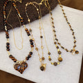 18K Gold Plated Tiger Eye Zircon Round Geometric Maillard Style Sweater Necklace view 1