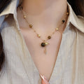 18K Gold Plated Tiger Eye Zircon Round Geometric Maillard Style Sweater Necklace view 4